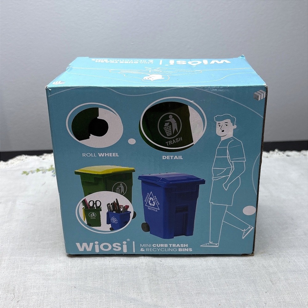 Wiosi Mini Curb Trash & Recycling Bins 2-Pack Blue Green Desk Organizer Set